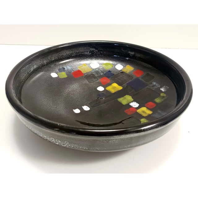 1980s Black Lacquered Ceramic Vide-Poche with Colored Details by Ars Deruta, Italy, 1970s For Sale - Image 5 of 16