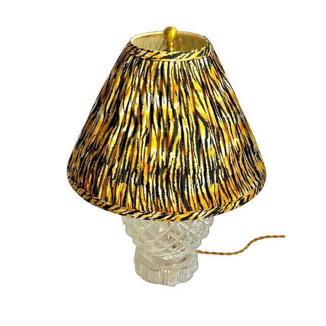 Glass Vintage Pressed Glass Table Lamp With Custom Scalamandre Style Tiger Print Shade For Sale - Image 7 of 11