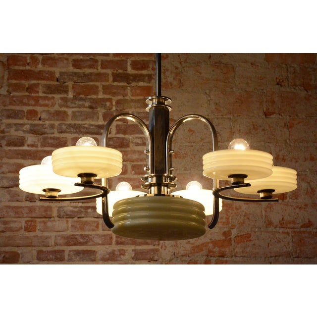 Bauhaus Chandelier in Nickel-Plated Steel and Opaline Glass, Czech, 1920s For Sale - Image 13 of 14