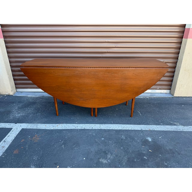 Vintage Mid Century Modern Drop Leaf Oval Walnut Dining From Heritage Henredon For Sale In Los Angeles - Image 6 of 8