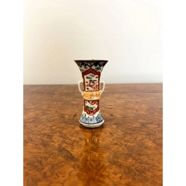 Five small antique Japanese shaped Imari vases having a quality collection of five Imari shaped vases, having five...