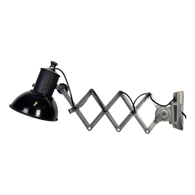 Industrial Black Enamel Scissor Wall Lamp, 1950s For Sale