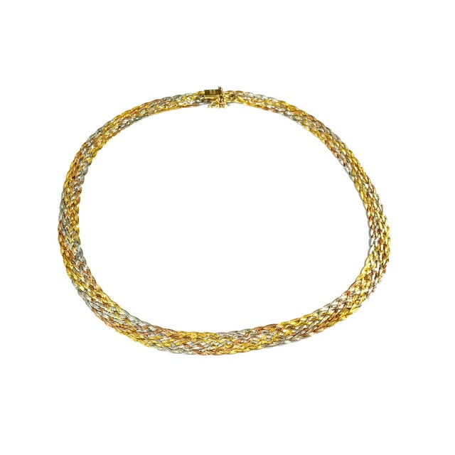 Mid 20th Century 14k Yellow, White, and Rose Gold Woven Necklace Vintage For Sale - Image 5 of 11