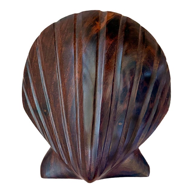 Vintage Large Carved Ironwood Clam Shell Sculpture Object For Sale