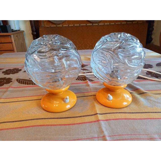 1970s Graewe West German Space Age Orange Glass Table Lamps – Pair For Sale - Image 4 of 10