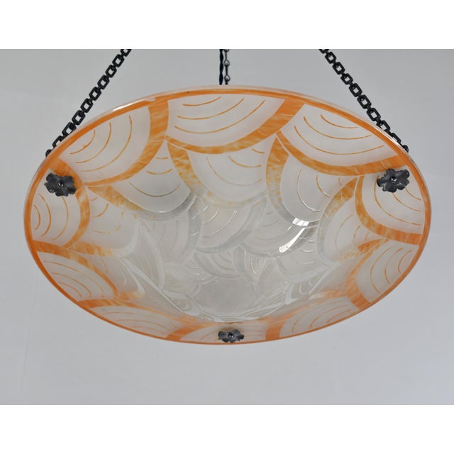 Charles Schneider Large French Art Deco Pendant Light by Le Verre Francais Schneider - 1930 Chandelier France For Sale - Image 4 of 14