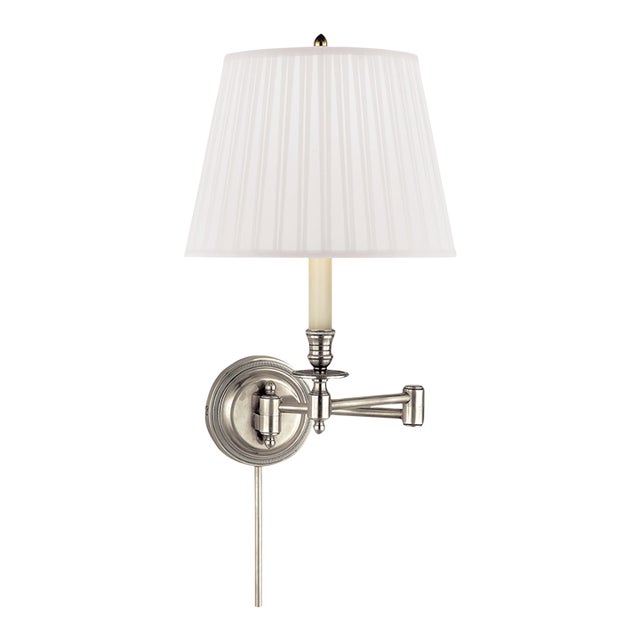 Visual Comfort Signature Candlestick Swing Arm in Antique Nickel with Silk Shade For Sale
