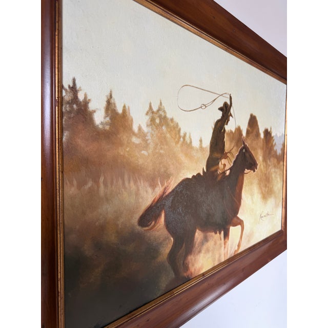 Wood Vintage Kenneth Rustic Western Cowboy Oil on Canvas Painting – Framed For Sale - Image 7 of 15
