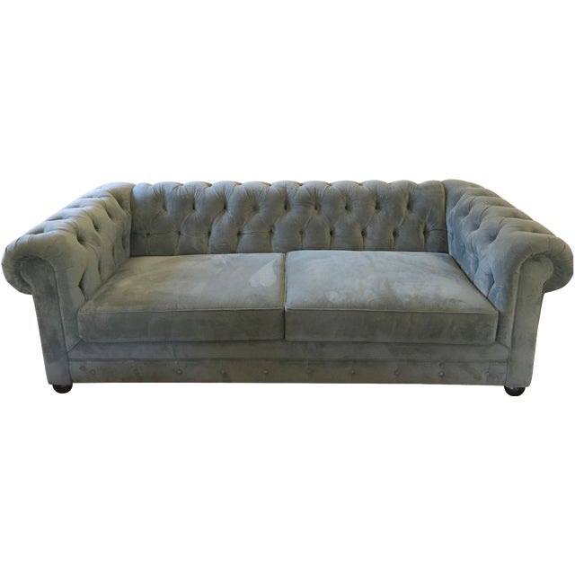 Blue Chesterfield Sofas A Pair Chairish