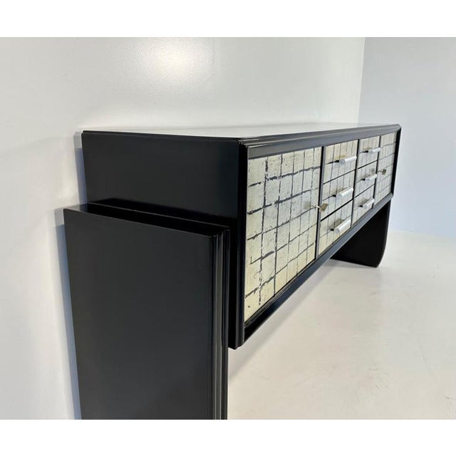 Italian Sideboard in Black Lacquer and Silver Leaf, 1950s For Sale - Image 6 of 10