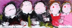''Quite a Messy Night'' Contemporary Abstract Figurative Acrylic Painting by Gerdine Duijsens