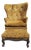 Mid-Century Throne-Height Wingback Chair & Matching Claw-Foot Ottoman in Gold Brocade Velvet For Sale