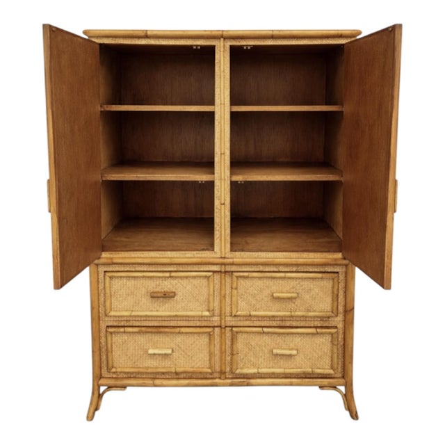 Coastal 1970s Coastal Sunburst Cabinet or Tall Chest W/ Bamboo Chippendale Style Fretwork For Sale - Image 3 of 6