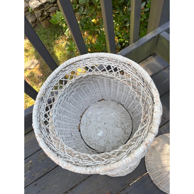 Vintage Pair of Grandma's Wicker Plants Stands Shabby Chic Home Decor For Sale - Image 4 of 11