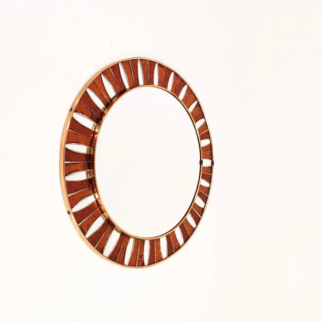 Spanish circular mirror with glass mosaic, 1960s. Frame formed by textured artistic glass tiles in the form of an...