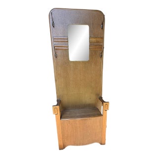 1930s Arts & Crafts Hall British Tree With Mirror and Storage Bench by Harris Lebus For Sale