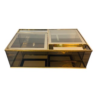 Vintage Cocktail Coffee Table in Brass and Glass, 1970s For Sale