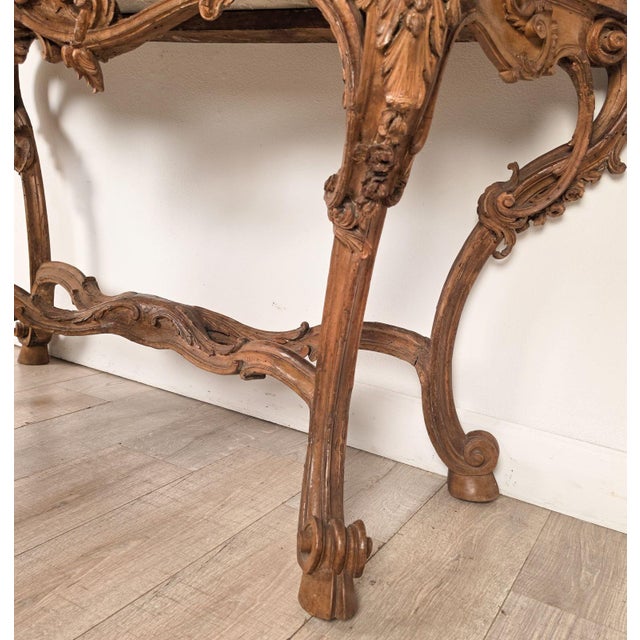 Yellow 18th Century Italian Walnut Rococo Console With Marble Top For Sale - Image 8 of 18