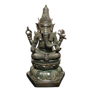 Antique Bronze Ganesha Statue Khmer Style Hindu 4-Arm Elephant God Sculpture