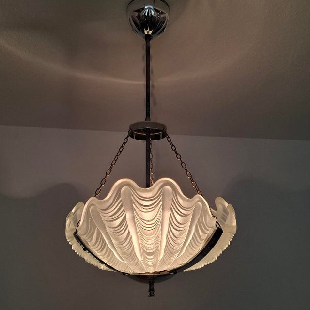Art Deco Pendant Light with Shell-Shaped Glass Shade, 1930s For Sale - Image 15 of 17