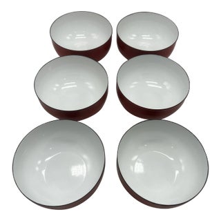 Vintage 1960s Kaj Franck for Finel Arabia Red and White Set of 6 Bowls For Sale