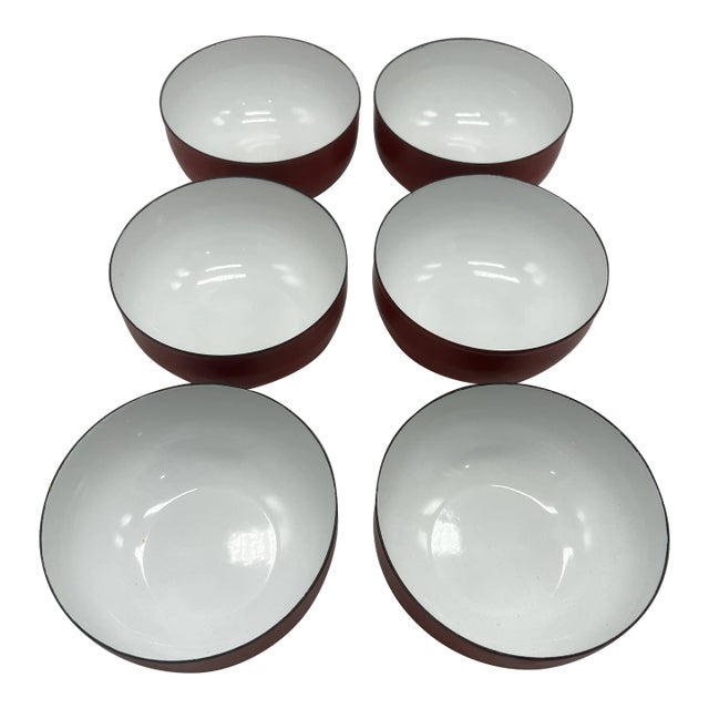 Vintage 1960s Kaj Franck for Finel Arabia Red and White Set of 6 Bowls For Sale