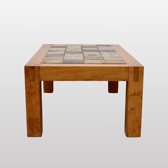 Coffee Table in Stoneware with Elm Base attributed to Regain, France, 1960s For Sale - Image 3 of 6