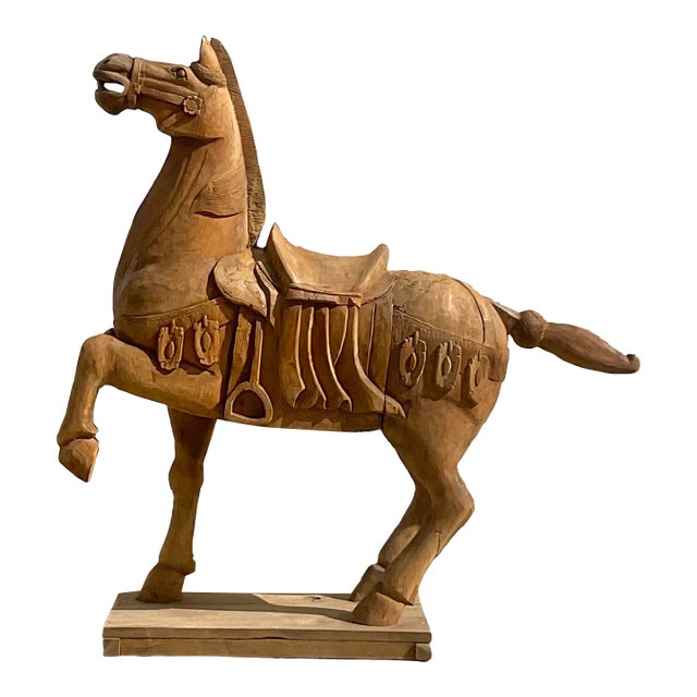 Vintage Carousel Boho Carved Wooden Horse For Sale
