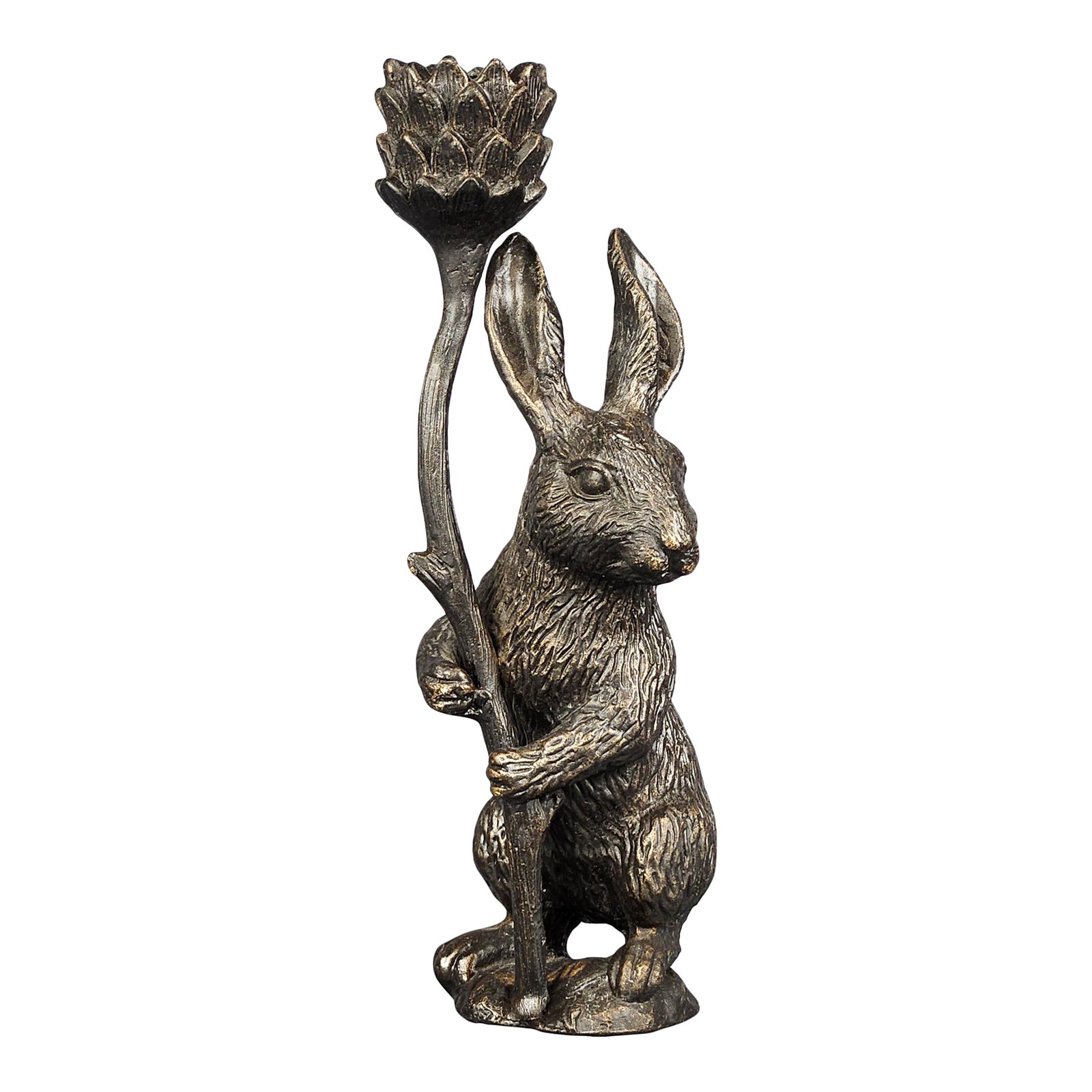 Vintage Bronze Rabbit Butler With Flower Candlestick Holder | Chairish