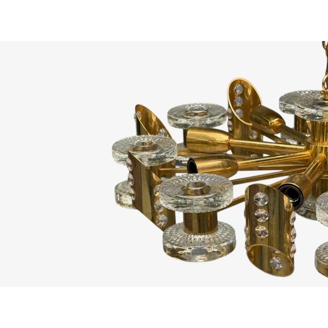 1960s Orrefors, Scandinavian Modern, Brass, Glass, Chandelier, Sweden, 1960s For Sale - Image 5 of 10