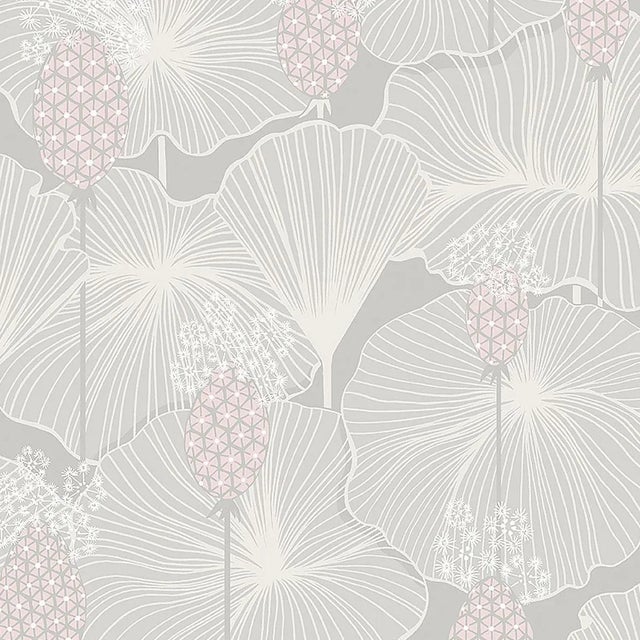 Sample - Borastapeter Umbrella Leaves Wallpaper in Grey For Sale