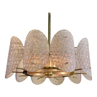 Italian Pink Murano Glass and Brass Chandelier For Sale