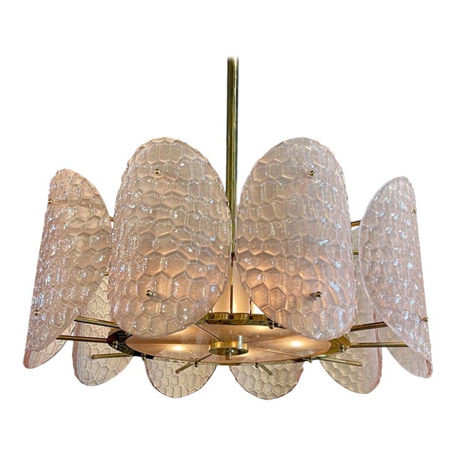 Italian Pink Murano Glass and Brass Chandelier For Sale