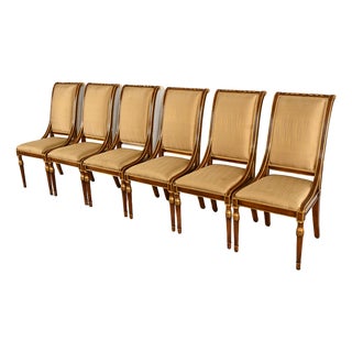 Karges French Regency Louis XVI Carved Walnut and Gold Gilt Dining Chairs | Set of Six For Sale