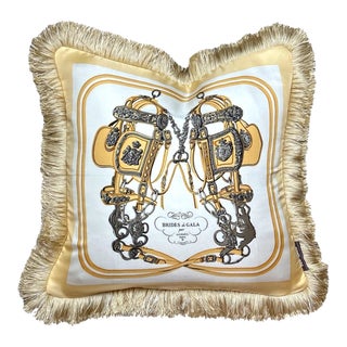Hermès Brides De Gala Ivory Vintage Silk Scarf Pillow For Sale