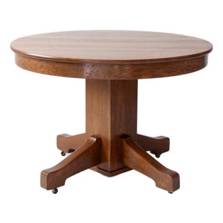 Antique Arts & Crafts Oak Pedestal Dining Table For Sale