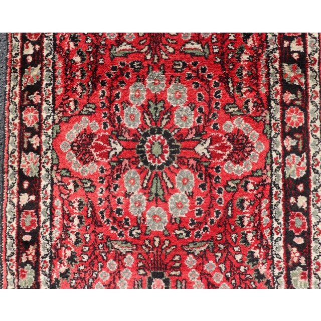Red Vintage Lilihan Runner With Red Field and Bold Floral Medallion Design For Sale - Image 8 of 13