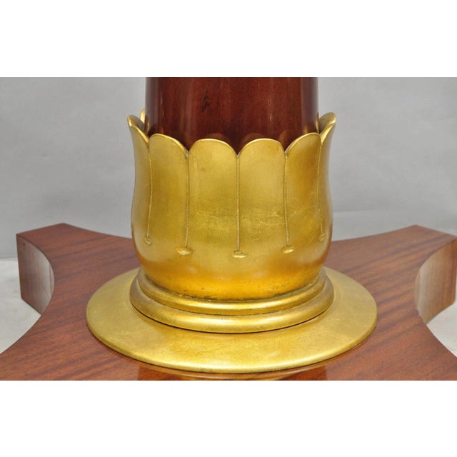 Vintage French Regency Style Mahogany & Gold Gilt Plume Table Pedestal Base (A) For Sale - Image 4 of 16