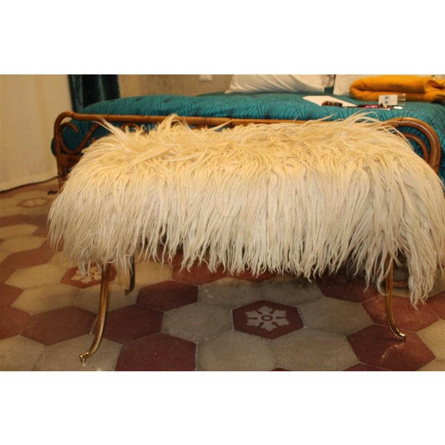 Bench with Brass Feet and Sheeps Wool, Italy, 1950s, in Very Good conditions. Designed 1950 to 1959