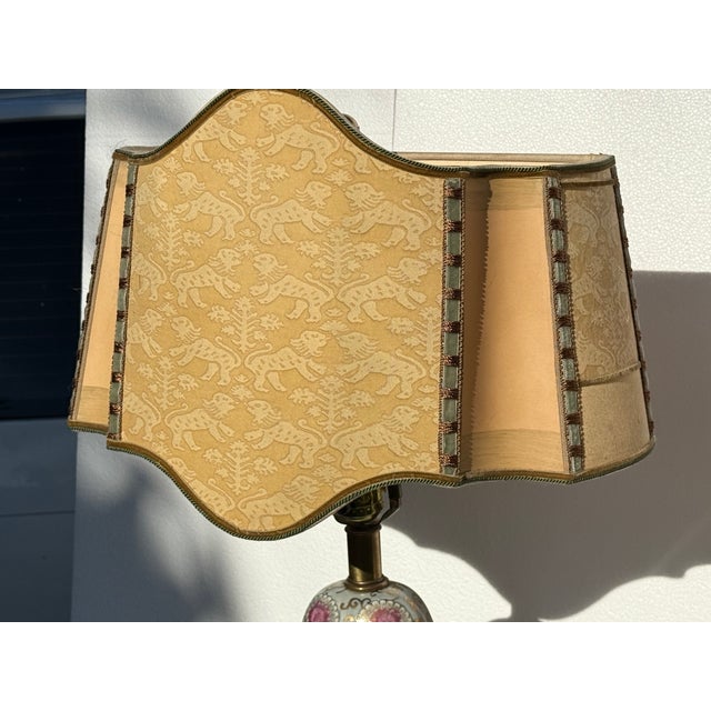 Textile Late 20th Century Pair Lamps Custom Fortuny Shades For Sale - Image 7 of 17