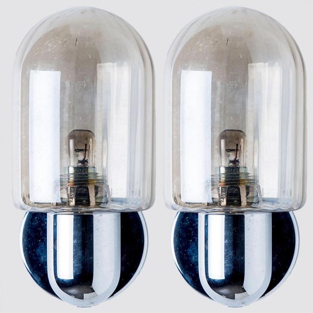 Silver Chrome Wall Lights with Smoked Glass from Markslöjd, Sweden, 1970s, Set of 2 For Sale - Image 9 of 14