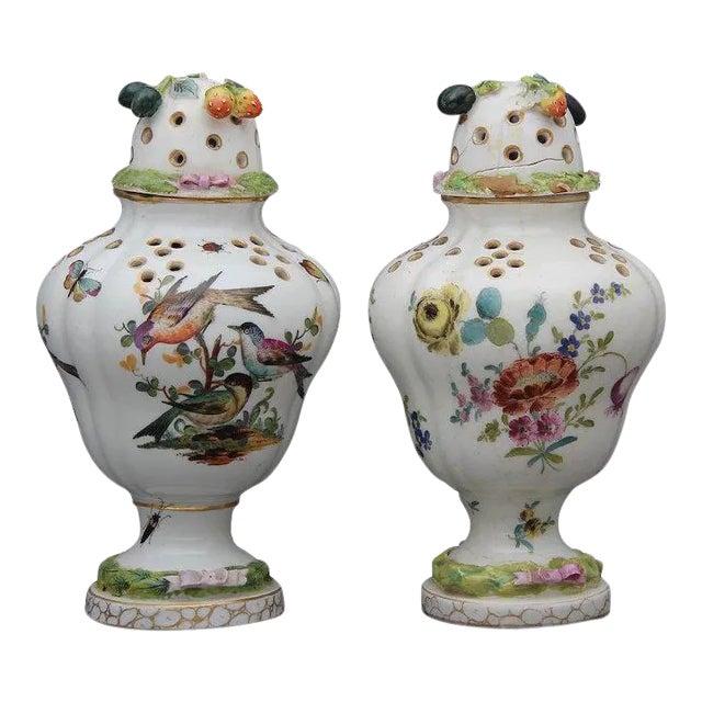 18th Century German Porcelain Pot Pourri Urn Vase Jars & Covers - a Pair For Sale