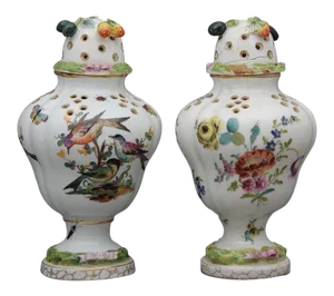 18th Century German Porcelain Pot Pourri Urn Vase Jars & Covers - a Pair
