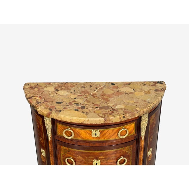 Louis Xvi, Diminutive Demilune Commodes, Inlaid Wood, Bronze, France, 19th C. For Sale - Image 9 of 18