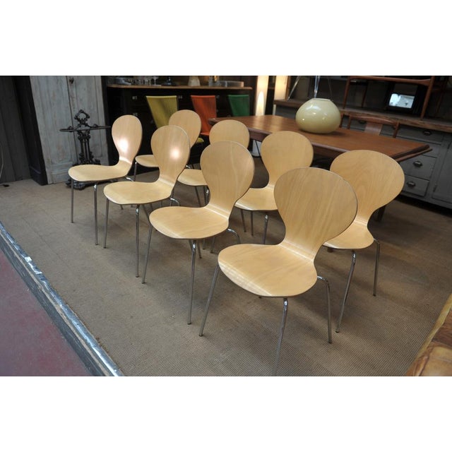 Stackable Metal and Wood Chairs, 1970, Set of 4 For Sale - Image 9 of 11