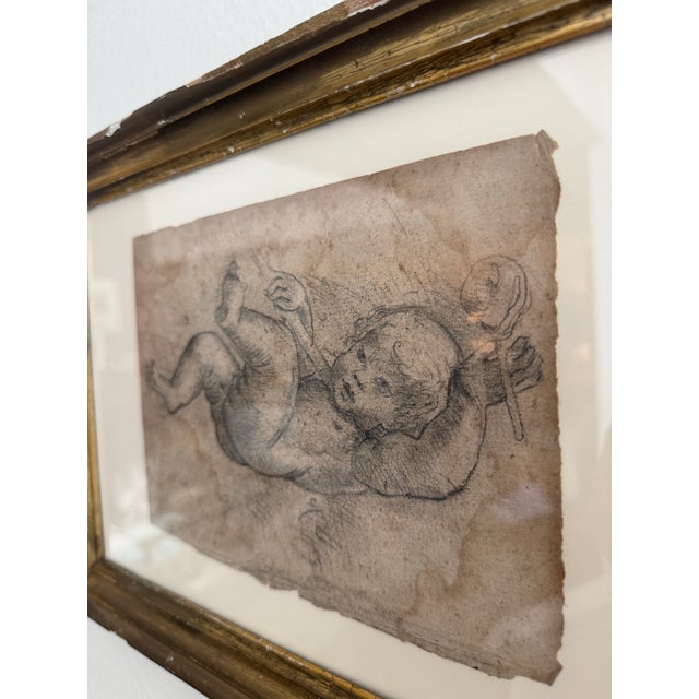 Wood Antique French Child’s Sketch in Gilt Frame For Sale - Image 7 of 10