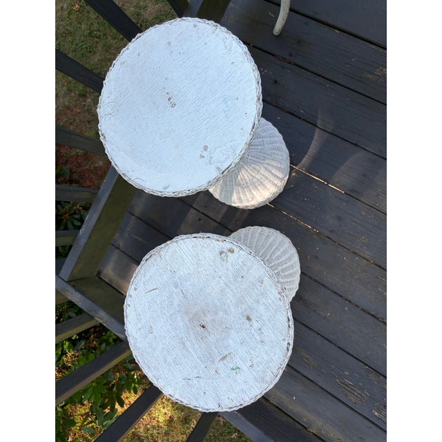 Wood Vintage Pair of Grandma's Wicker Plants Stands Shabby Chic Home Decor For Sale - Image 7 of 11