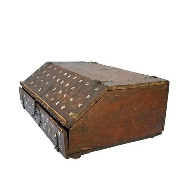 Spanish Colonial Inlaid Travel Desk, Wood and Iron, 17th Century For Sale - Image 4 of 15