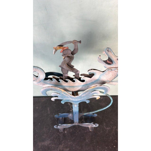 Metal Whimsical Cast Iron Kinetic Figural Folk Art Toy With Knight and Dragon Motif For Sale - Image 7 of 9