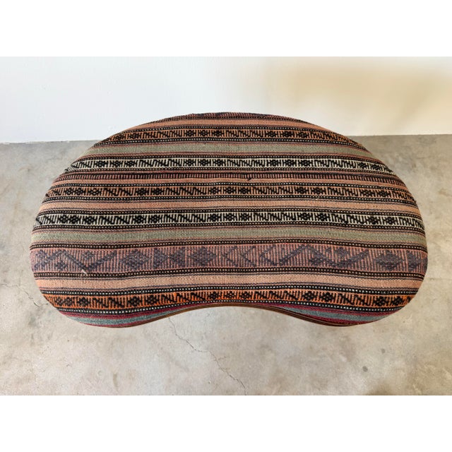 Vintage French Provincial Louis XVI-Style Kidney-Shaped Upholstered Vanity Stool Bench For Sale - Image 13 of 13